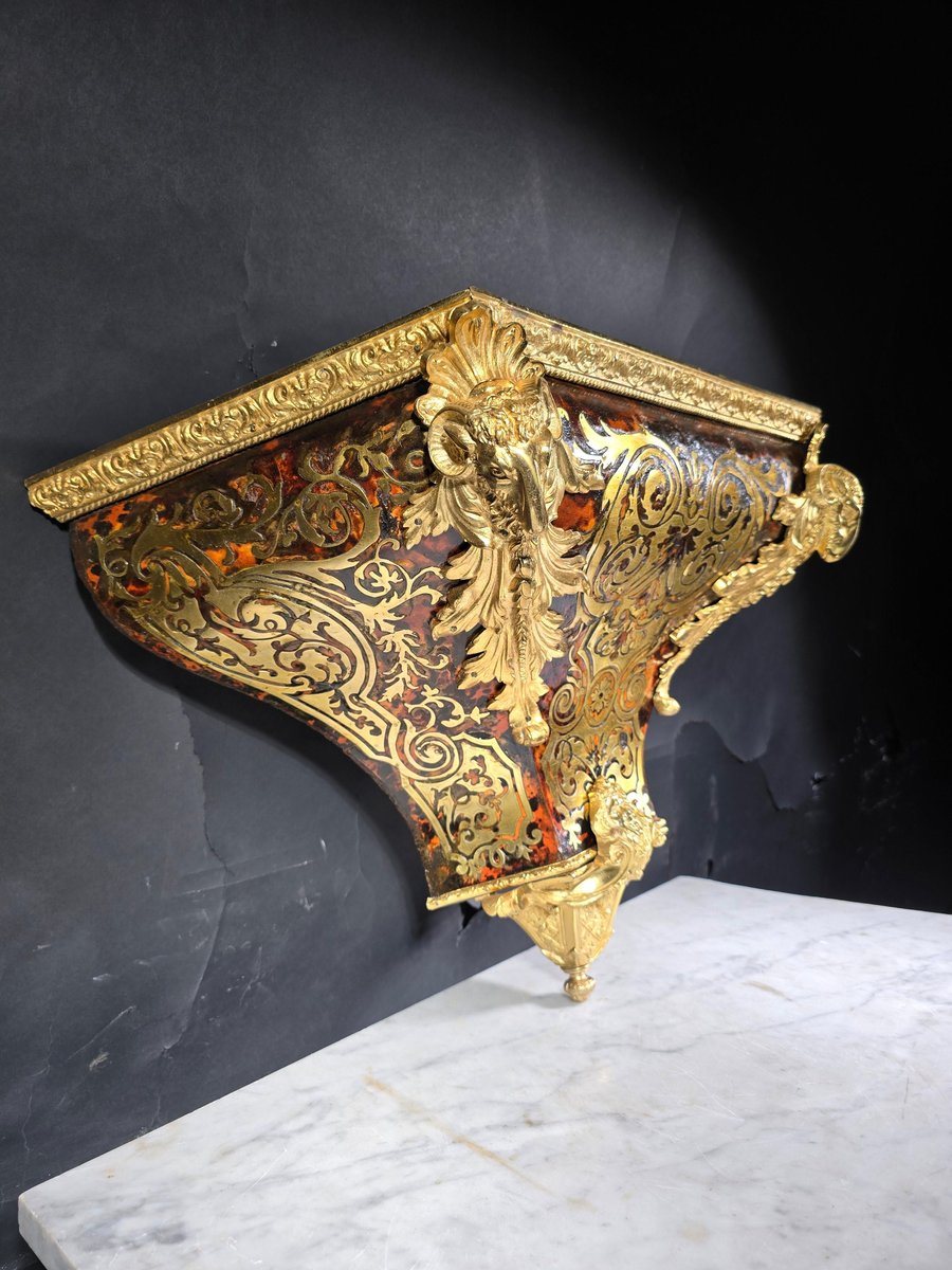 18th Century Wall Pedestal with Boulle Marquetry and Mercury Gilt Bronzes, 1750