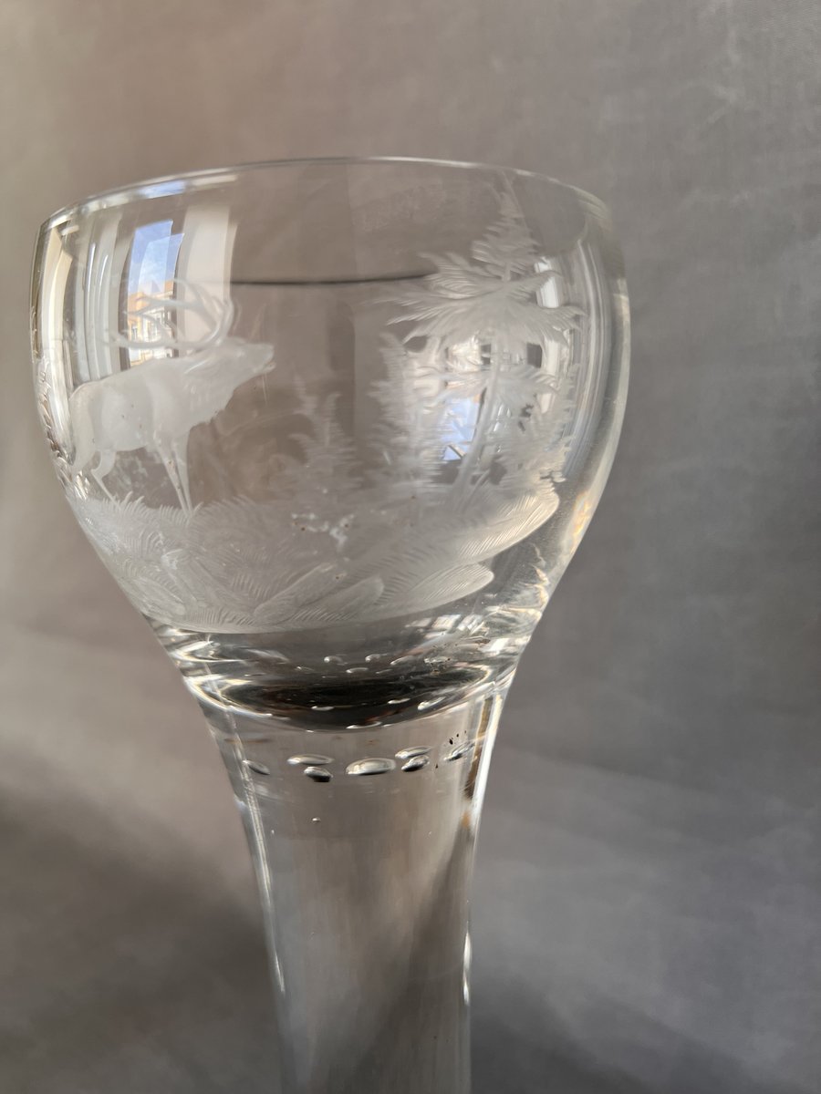 18th Century Wine Glasses with Acid Etched Scenes, Set of 2