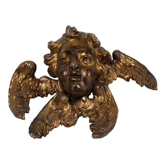 18th Century Wooden Gilded Angel Heads, Set of 2