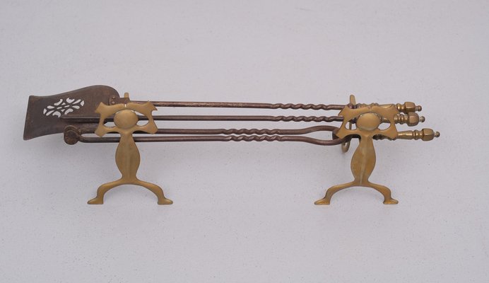 19 Century Dutch Brass Fire Place Tools, Set of 5-GCG-1314868