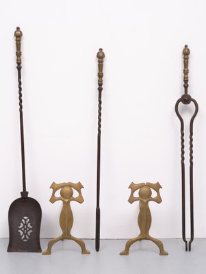 19 Century Dutch Brass Fire Place Tools, Set of 5-GCG-1314868