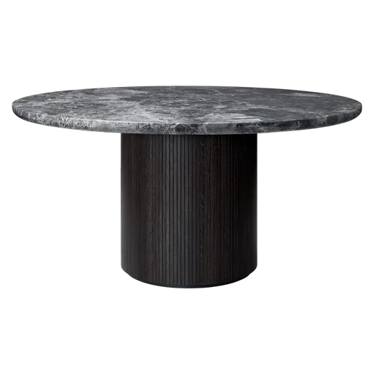 Moon Dining Table - Round by Gubi #Brown/Black Stained Veneer Oak Lacquered / Grey Emperador Marble / Ø150 cm