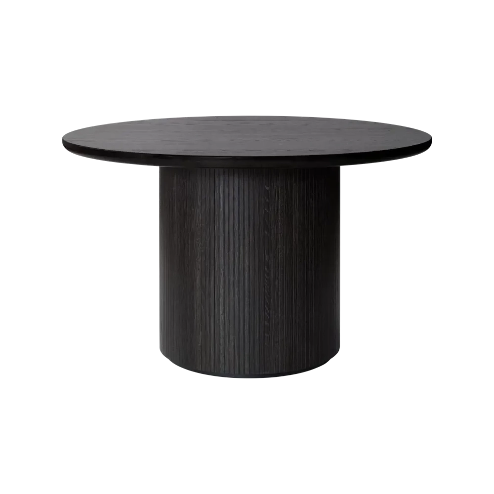 Moon Dining Table - Round by Gubi #Brown/Black Stained Veneer Oak Lacquered / Brown/Black Stained Veneer Oak Lacquered / Ø120 cm