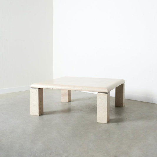 1980s Square Travertine Coffee Table