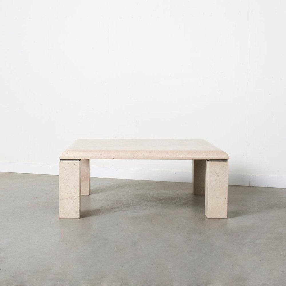 1980s Square Travertine Coffee Table