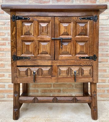 19th Catalan Spanish Baroque Carved Walnut Tuscan Two Drawers Chest of Drawers-NOU-1189173