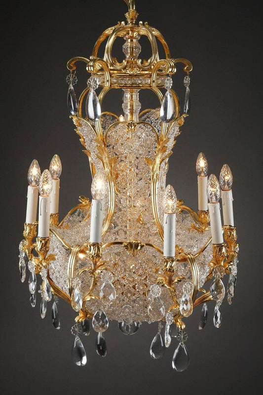 19th Century 10-Light Ormolu and Crystal Basket-Shaped Chandelier