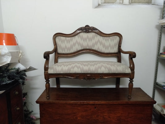 19th Century 2-Seater Carved Walnut Sofa