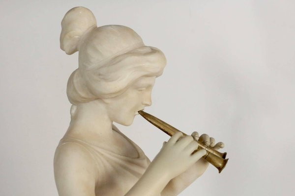 19th Century Alabaster Woman with a Bronze Flute Beside the Fountain-WFS-744786