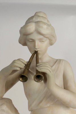 19th Century Alabaster Woman with a Bronze Flute Beside the Fountain-WFS-744786