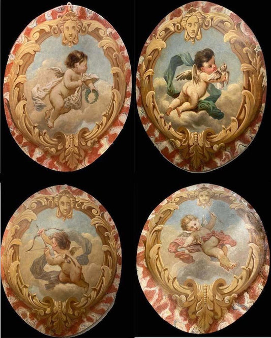 19th Century Allegorical Oval Paintings, 1860s, Set of 4