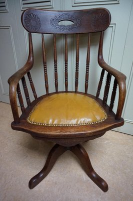 19th Century American Oak Revolving Library Armchair-EA-1166228