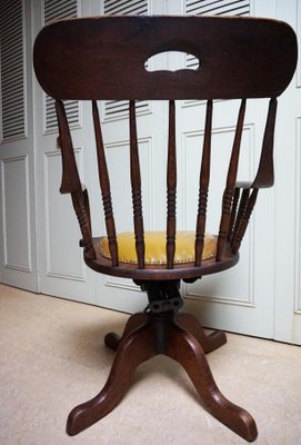 19th Century American Oak Revolving Library Armchair-EA-1166228