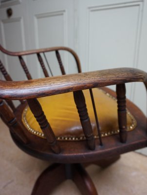 19th Century American Oak Revolving Library Armchair-EA-1166228