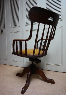 19th Century American Oak Revolving Library Armchair-EA-1166228