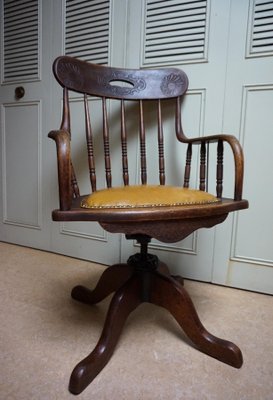 19th Century American Oak Revolving Library Armchair-EA-1166228