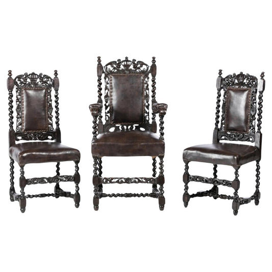 19th Century Armchair and Side Chairs, Set of 3