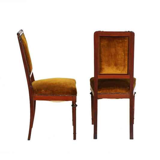 19th Century Art Nouveau Walnut & Velvet Side Chairs, Set of 2