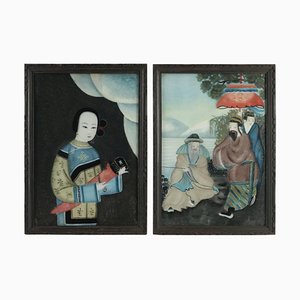 19th Century Asian Paintings under Glass, Set of 2-WFS-744843