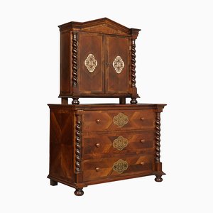 19th-Century Austrian Chest of Drawers in Walnut, Veneer Walnut & Silver Inlaid-NJV-765577