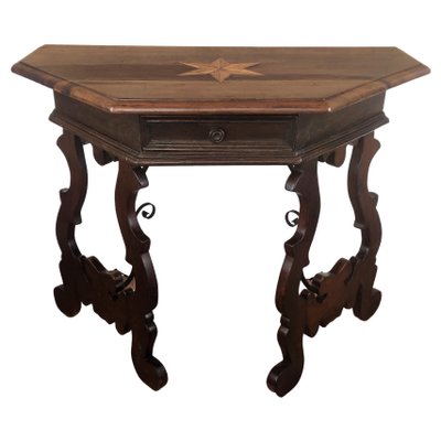 19th Century Baroque Solid Walnut Lyre-Leg Demi-Lune Console Table with Inlay-EUP-1266778