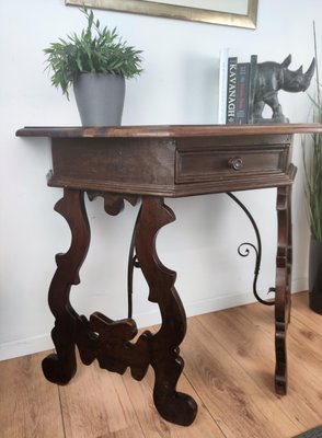 19th Century Baroque Solid Walnut Lyre-Leg Demi-Lune Console Table with Inlay-EUP-1266778