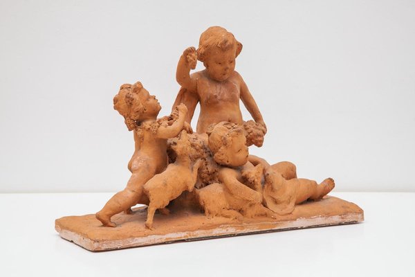 19th Century Belgian Ceramic Sculpture with a Group of Playing Putti's-KL-625301