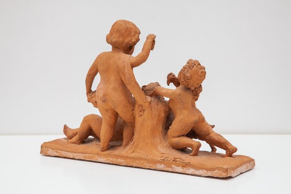 19th Century Belgian Ceramic Sculpture with a Group of Playing Putti's-KL-625301