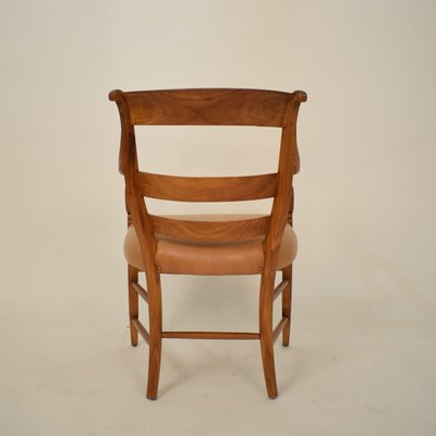 19th Century Biedermeier German Cherrywood and Brown Leather Armchair-FB-735099