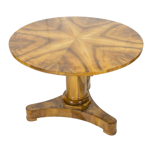 19th Century Biedermeier Round Salon Walnut Veneer Table