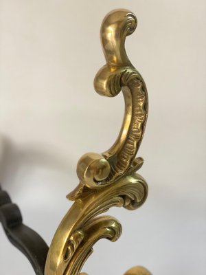 19th Century Black and Gold Color Steel and Bronze Andirons, France-UR-1446560