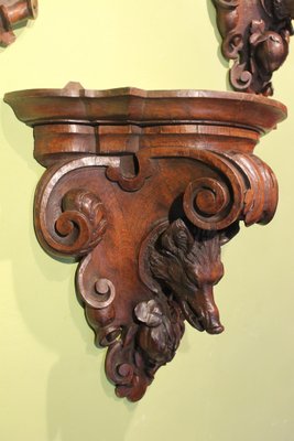 19th Century Black Forest Oak Wall Brackets Carved as Hunting Animal, Set of 2