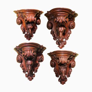 19th Century Black Forest Oak Wall Brackets Carved as Hunting Animal, Set of 2-AXE-1437429