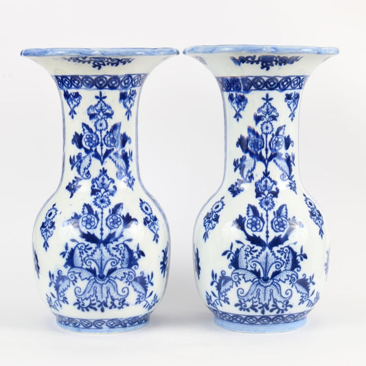 19th-Century Blue and White Ceramic Vases from Petrus Regout, Set of 2