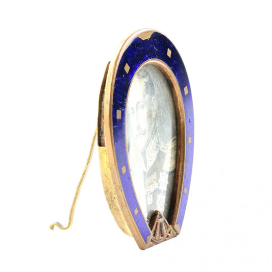 19th Century Blue Enamel Horseshoe Photo Frame