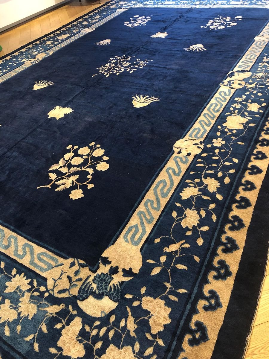 19th Century Blue Garden Rug, 1850s