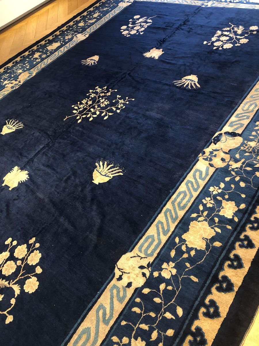 19th Century Blue Garden Rug, 1850s