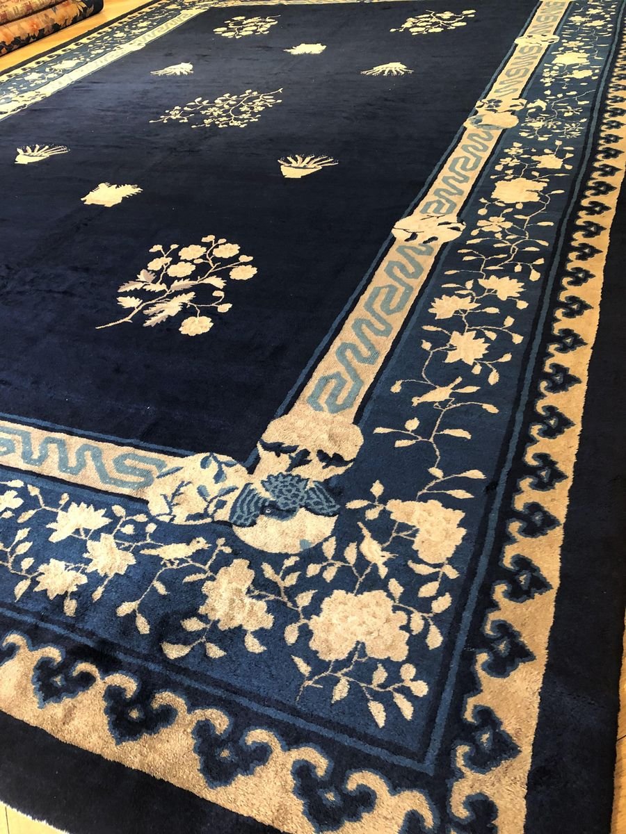 19th Century Blue Garden Rug, 1850s