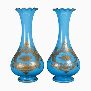 19th Century Blue Opaline Vases, Set of 2-WFS-1741935