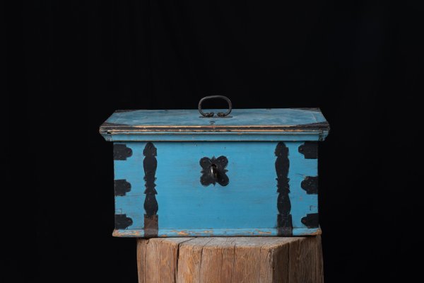 19th Century Blue Swedish Folk Art Chest or Box-MJF-1431484