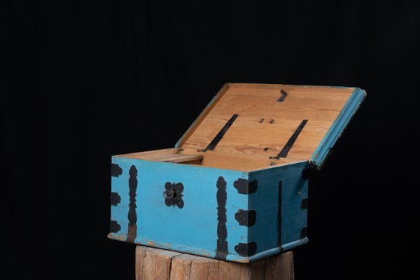 19th Century Blue Swedish Folk Art Chest or Box-MJF-1431484