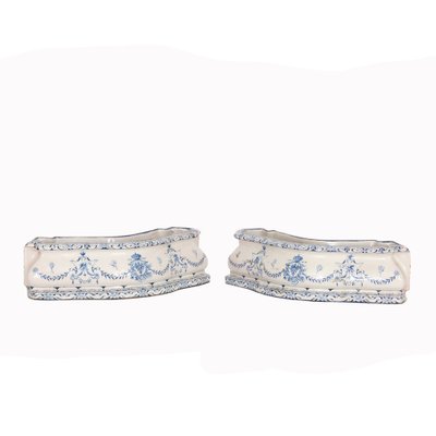 19th Century Blue & White Painted Enameled Table Top Flower Planters by Richard Ginori, Italy, Set of 2-HWV-1313043