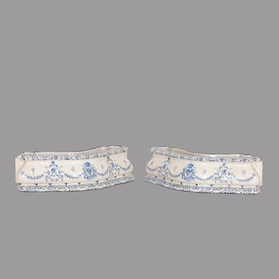 19th Century Blue & White Painted Enameled Table Top Flower Planters by Richard Ginori, Italy, Set of 2-HWV-1313043