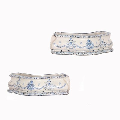 19th Century Blue & White Painted Enameled Table Top Flower Planters by Richard Ginori, Italy, Set of 2-HWV-1313043