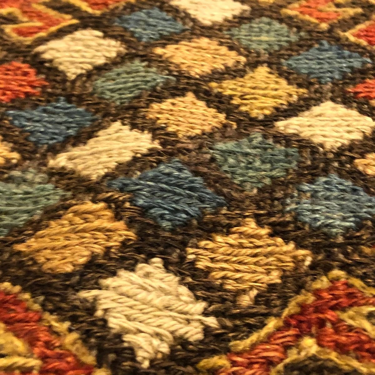 19th Century Blue Yellow Red Geometric Rug, 1870s