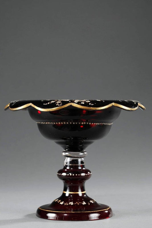 19th Century Bohemian Crystal Cup in Ruby Red with Enameled Decoration