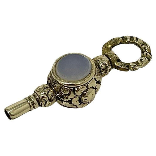 19th Century Brass and Gold Watch-Key with 2 Different Color Agate Stones