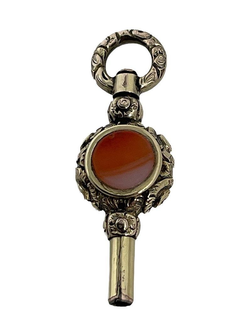 19th Century Brass and Gold Watch-Key with Agate and Heliotrope Stones