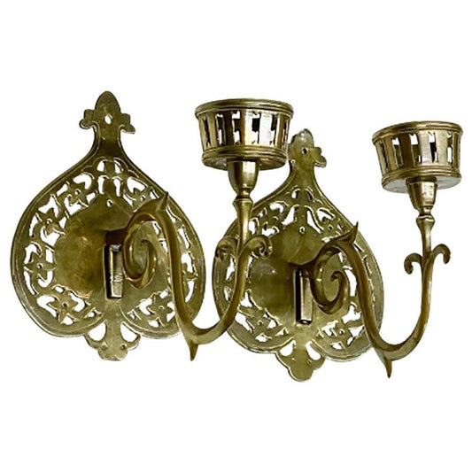 19th Century Brass Wall Candle Holders, Set of 2