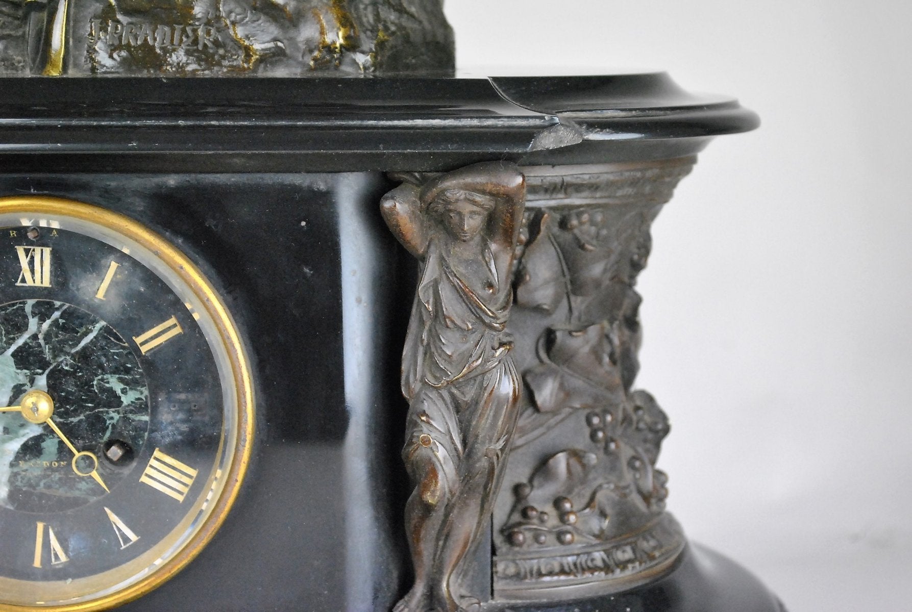 19th Century Bronze and Marble Clock and Candleholders by James Pradier, Set of 3